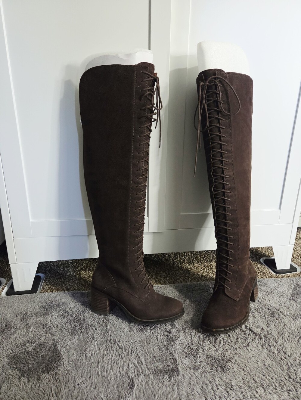 Lucky Brand Sz 8M Brown Riddick Tall Lace Up Over The Knee Boots Upper Leather - Picture 5 of 8